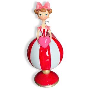 Circus Ballerina Figurine Valentine's Statue Pink Heart Red White Carnival Decor